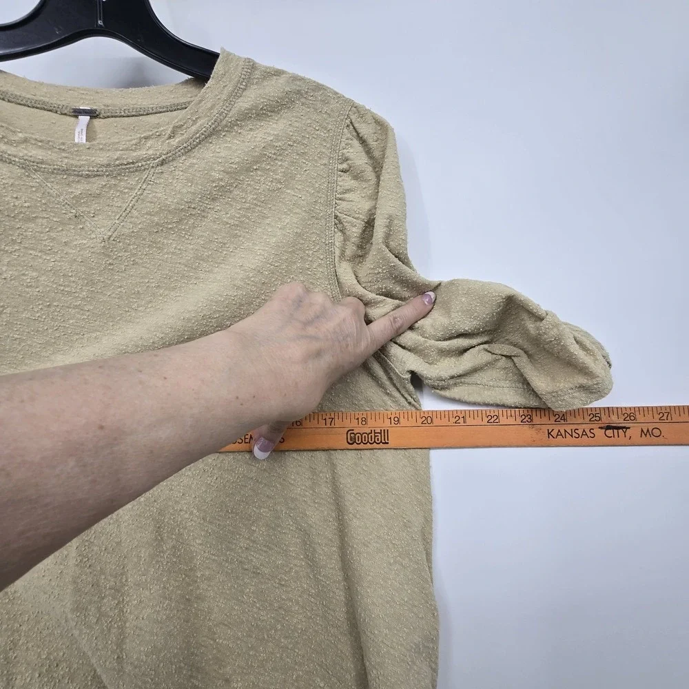 Free People Just A Puff Top Women's SM Beige Nubby Linen Cotton Natural Neutral‎